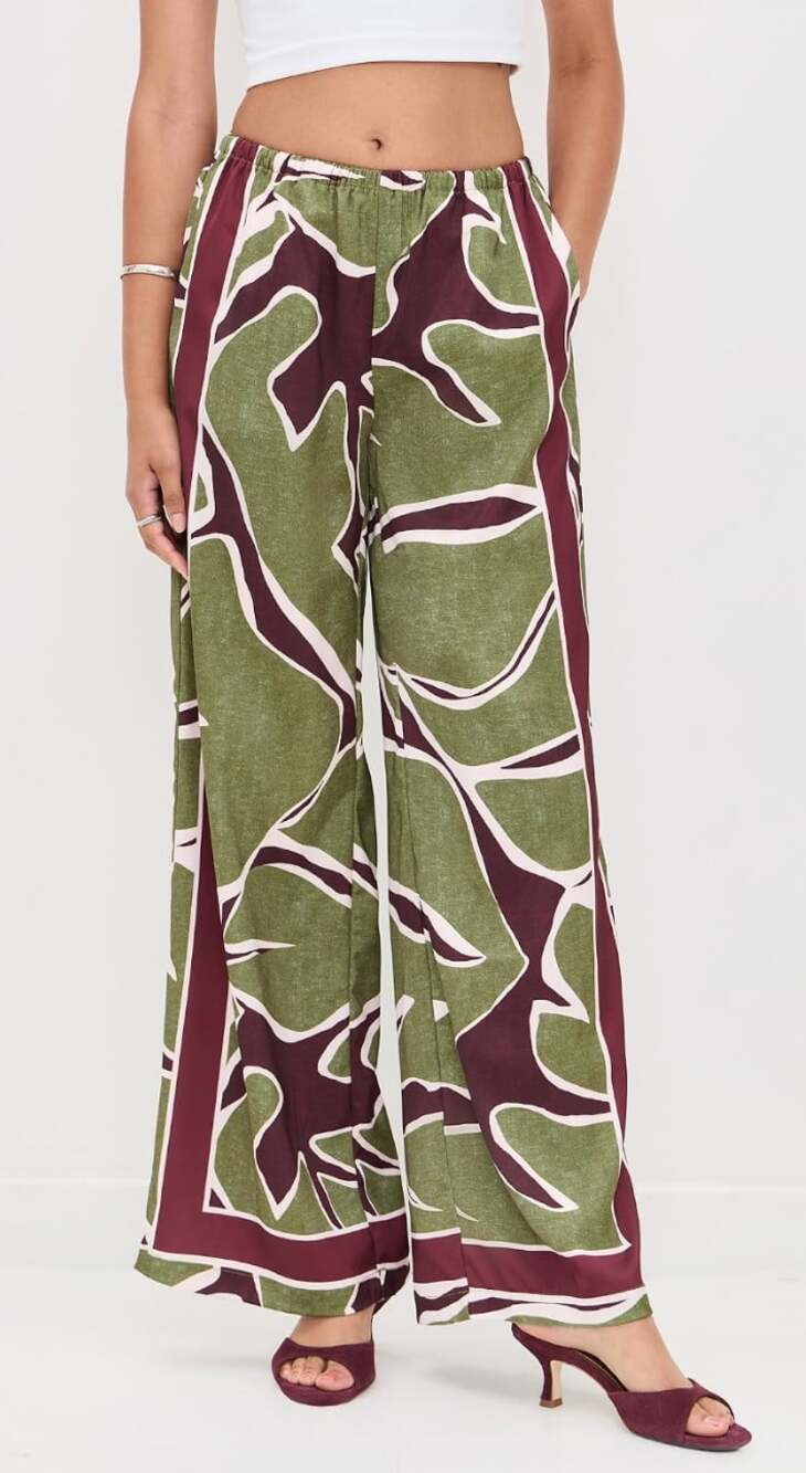 Seven Wonders NWT Alessandra Palazzo Pants in Green Pattern Size Small